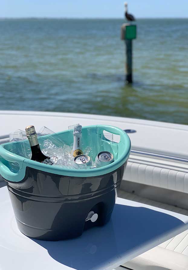 Champagne filled ice buckect on champagne sunset cruise